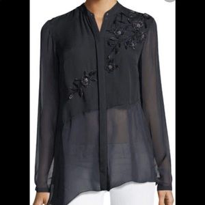 Floral Appliqué Silk Blouse
